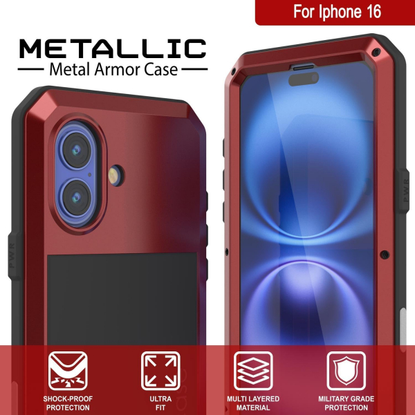 Punkcase iPhone 16 Plus Su Geirmez Klf-Red