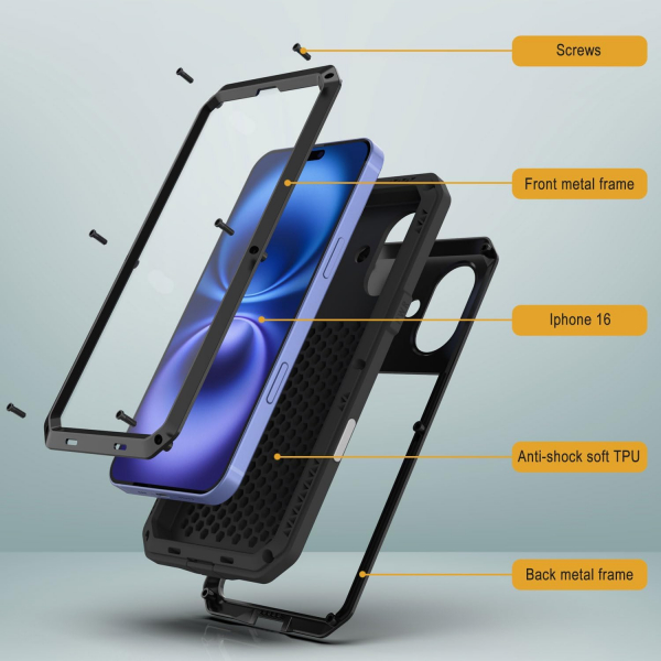 Punkcase iPhone 16 Plus Su Geirmez Klf-Black