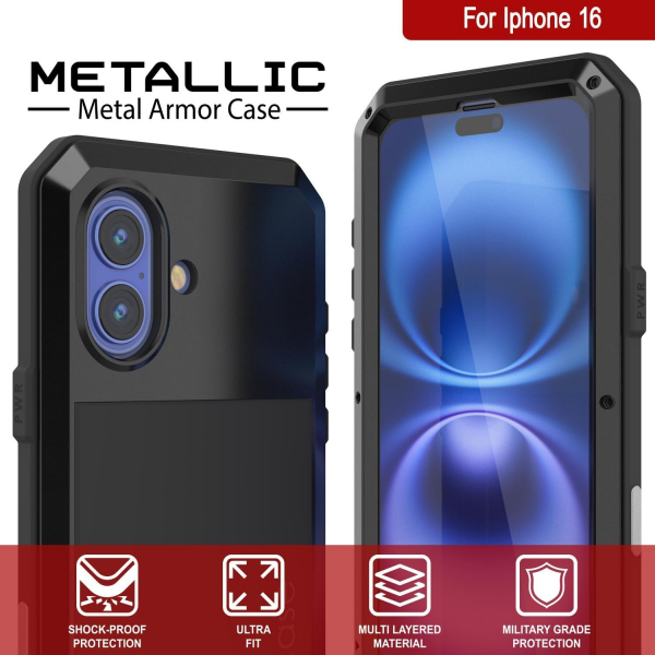 Punkcase iPhone 16 Plus Su Geirmez Klf-Black