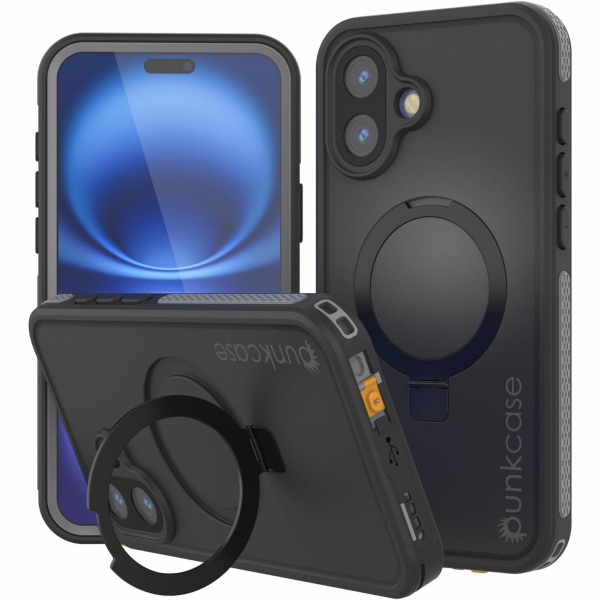 Punkcase iPhone 16 Plus Su Geirmez Kickstud 2.0 Klf-Grey
