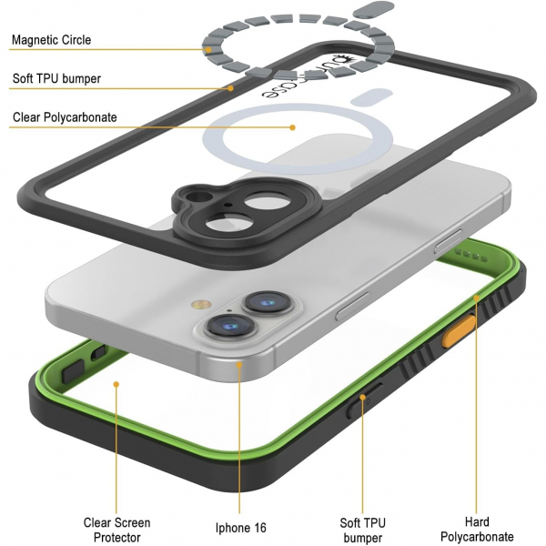 Punkcase iPhone 16 Plus Su Geirmez Extreme Mag Klf -Light Green