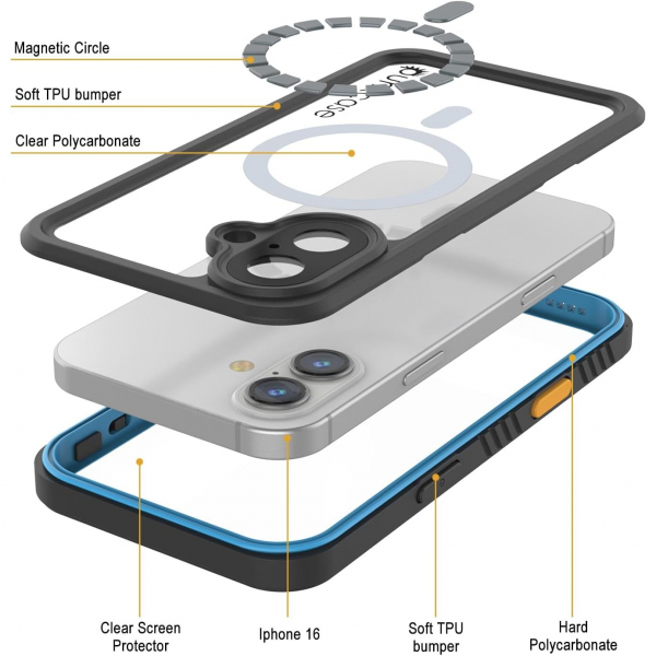 Punkcase iPhone 16 Plus Su Geirmez Extreme Mag Klf -Light Blue
