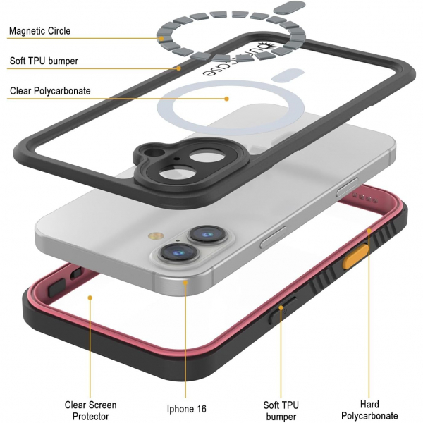 Punkcase iPhone 16 Plus Su Geirmez Extreme Mag Klf -Pink