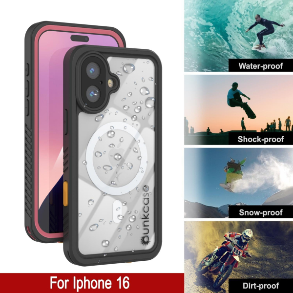 Punkcase iPhone 16 Plus Su Geirmez Extreme Mag Klf -Pink