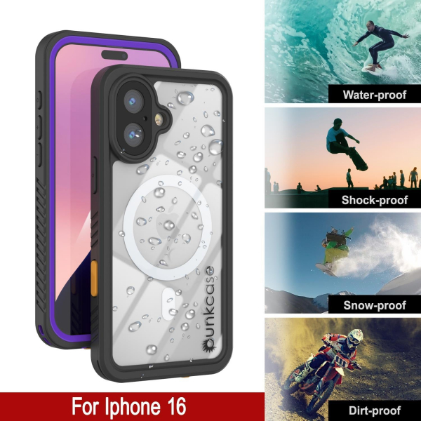 Punkcase iPhone 16 Plus Su Geirmez Extreme Mag Klf -Purple