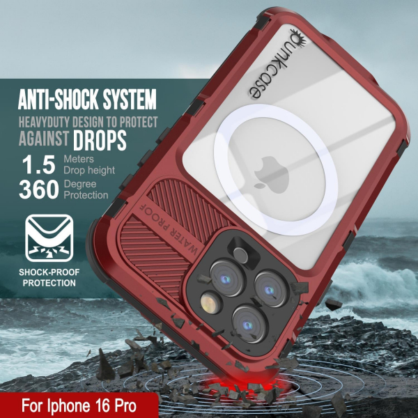 Punkcase iPhone 16 ProMax Su Geirmez Extreme 2.0 Klf-Red Black