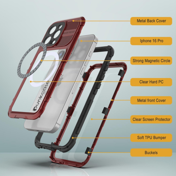 Punkcase iPhone 16 ProMax Su Geirmez Extreme 2.0 Klf-Red Black
