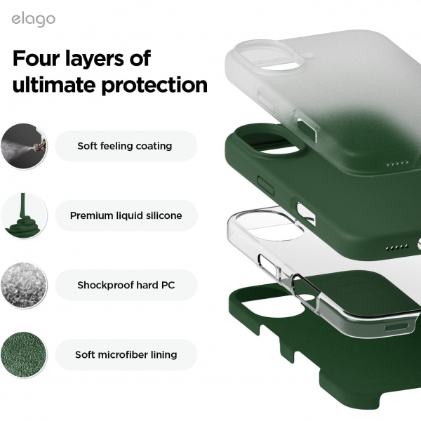 elago Apple iPhone 16 Plus Silikon Klf-Alpine Green