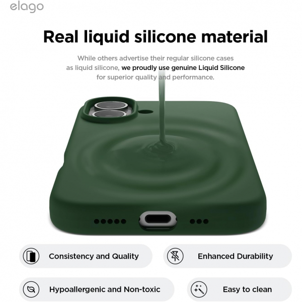 elago Apple iPhone 16 Plus Silikon Klf-Alpine Green