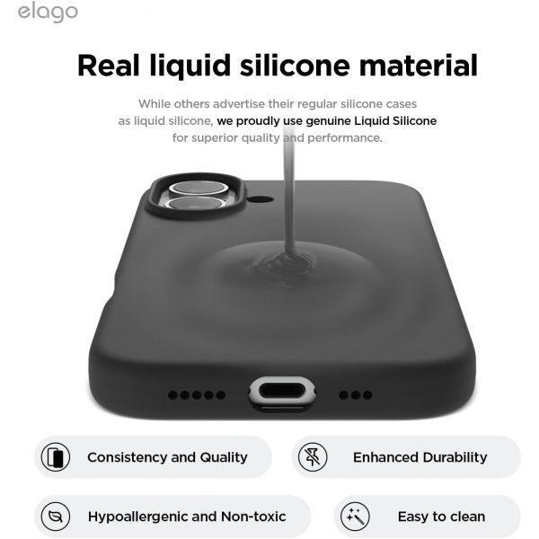 elago Apple iPhone 16 Plus Silikon Klf-Black
