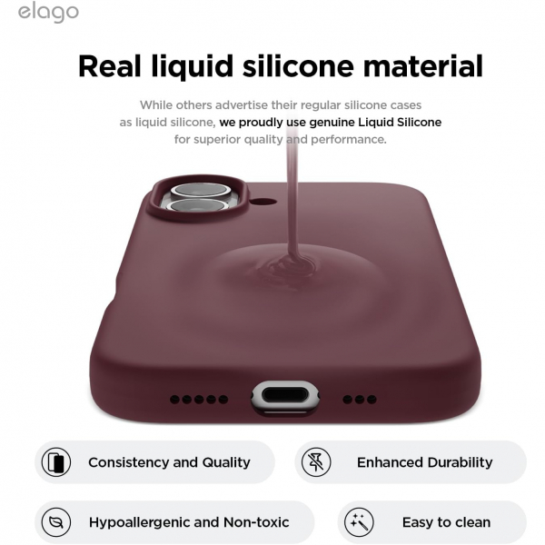elago Apple iPhone 16 Plus Silikon Klf-Burgundy