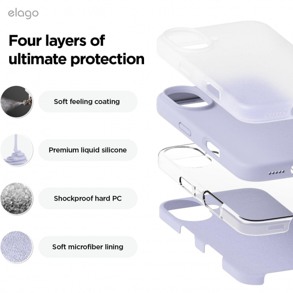 elago Apple iPhone 16 Plus Silikon Klf-Purple