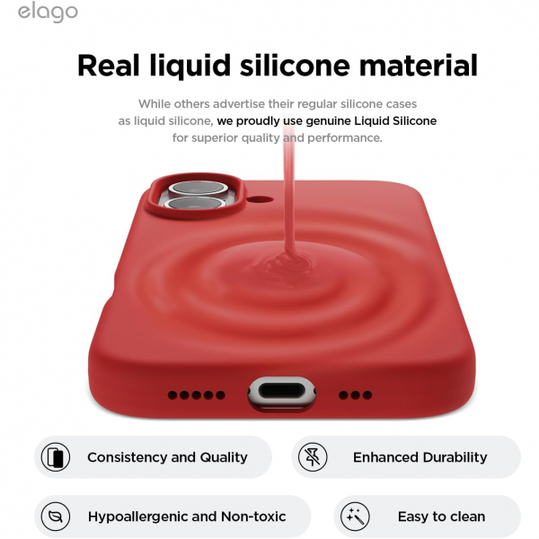 elago Apple iPhone 16 Plus Silikon Klf-Red