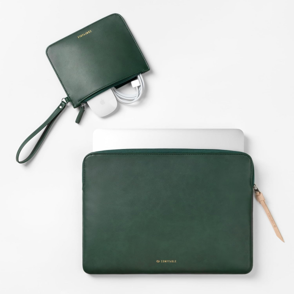 Comfyable Deri Laptop antas (13-14 in)-Midnight Green