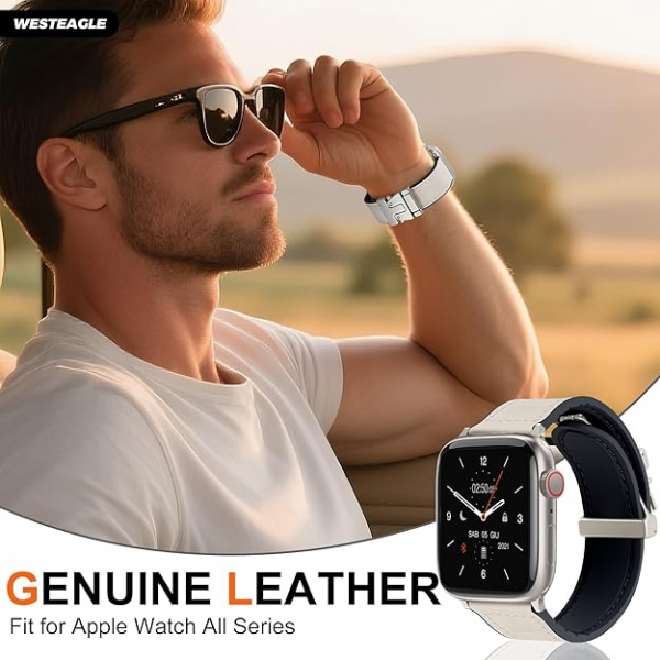 WestEagle Apple Watch 10 46mm Deri Kay-White 