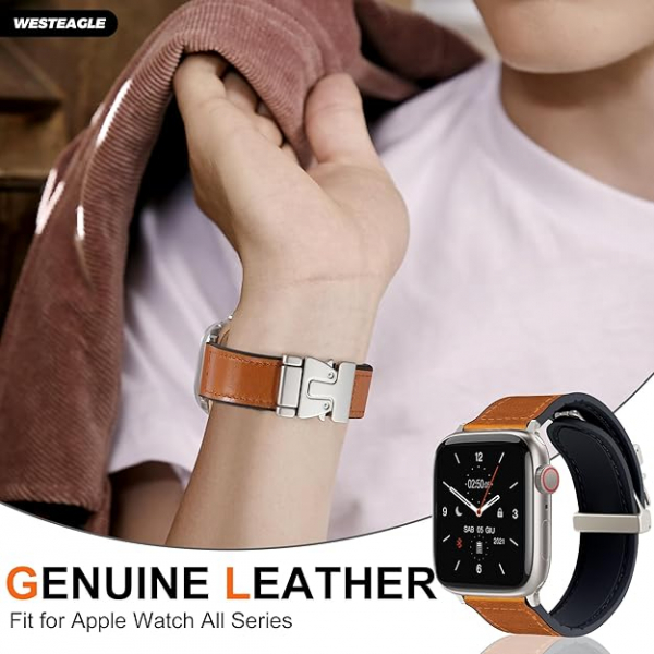 WestEagle Apple Watch 10 46mm Deri Kay-Light Brown
