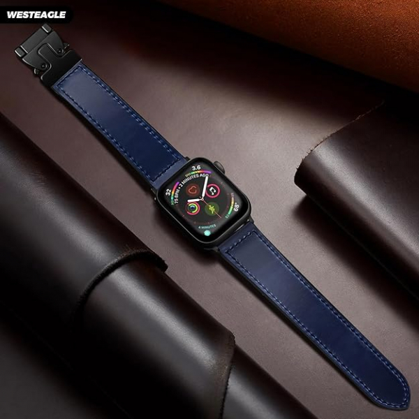 WestEagle Apple Watch 10 46mm Deri Kay-Blue 