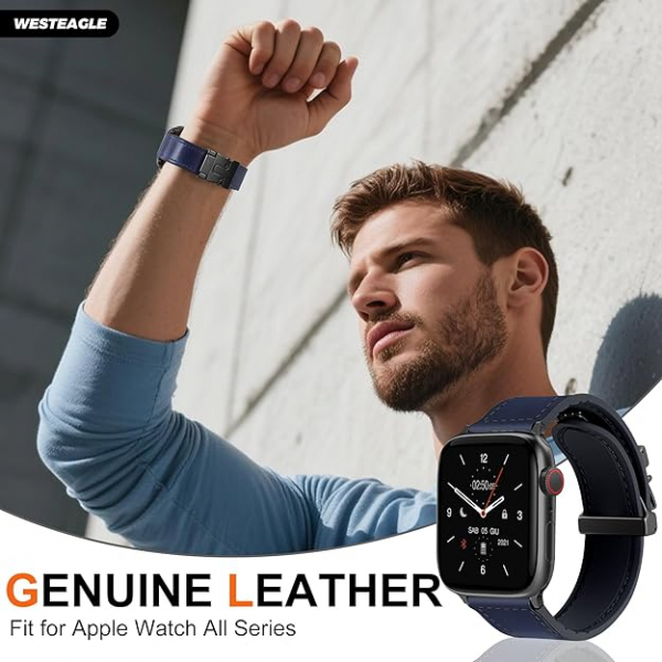 WestEagle Apple Watch 10 46mm Deri Kay-Blue 