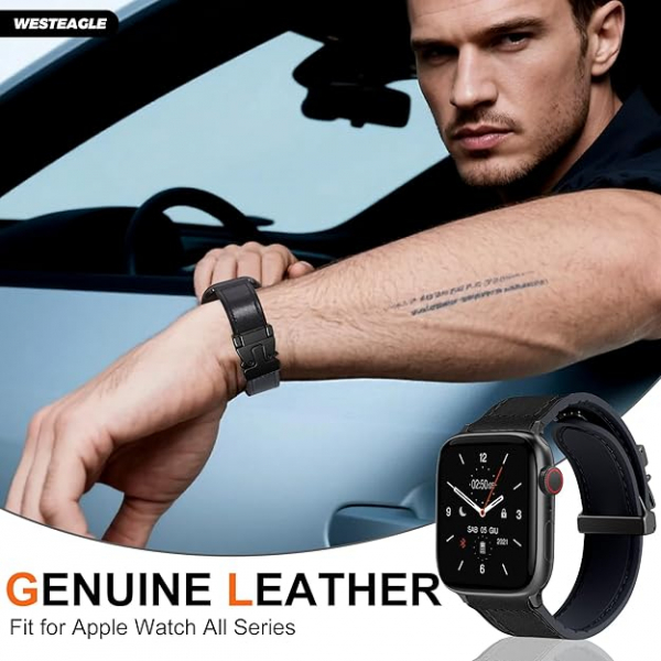 WestEagle Apple Watch 10 46mm Deri Kay-Black 