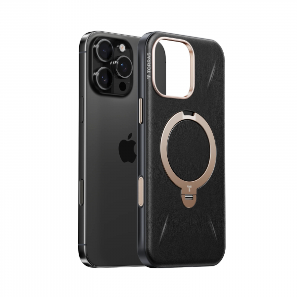 TORRAS iPhone 16 Pro Ostand Q3 VegSkin Klf-Obsidian Black 