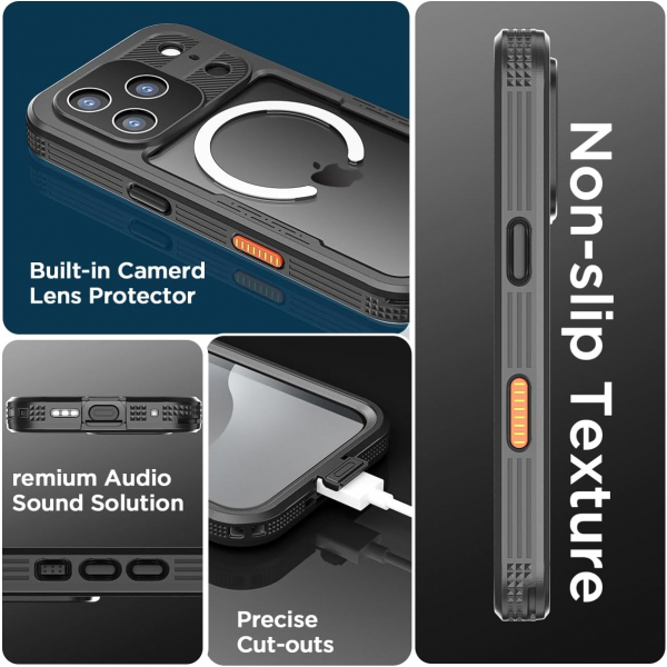 AlCase iPhone 17 Pro Max Su Geirmez MagSafe Klf -Black