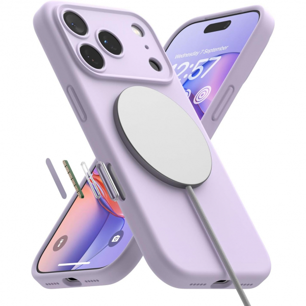 Rin gke Apple iPhone 17 Pro Max Silikon Klf-Light Purple