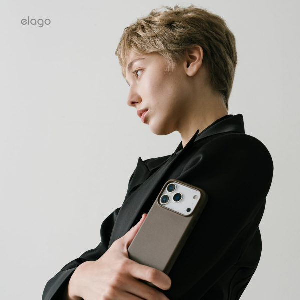 elago Apple iPhone 17 Pro Manyetik Deri Klf-Taupe