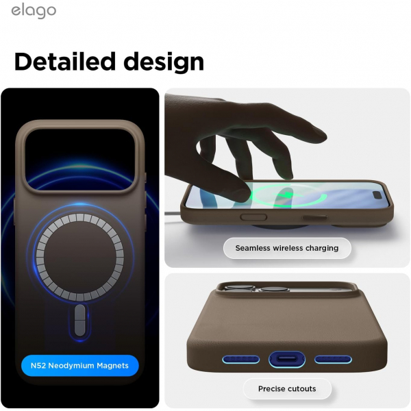 elago Apple iPhone 17 Pro Manyetik Deri Klf-Taupe