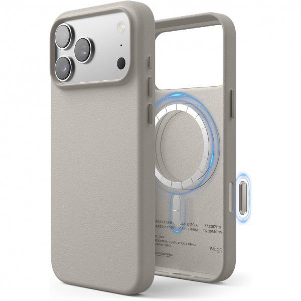 elago Apple iPhone 17 Pro Manyetik Deri Klf-Light Grey