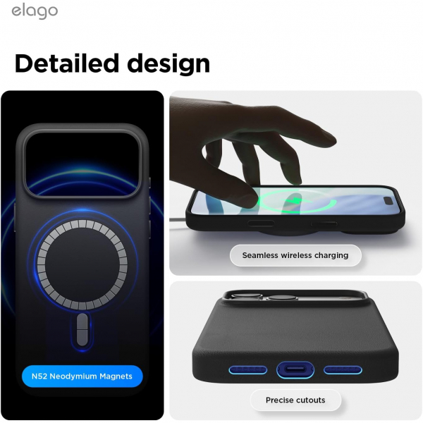 elago Apple iPhone 17 Pro Manyetik Deri Klf-Black