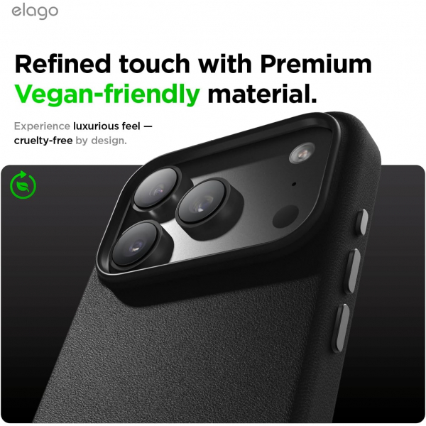 elago Apple iPhone 17 Pro Manyetik Deri Klf-Black