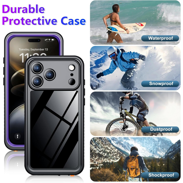 Temdan Apple iPhone 17 Pro Su Geirmez Klf -Purple Clear