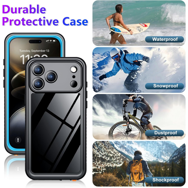 Temdan Apple iPhone 17 Pro Su Geirmez Klf -Blue Clear