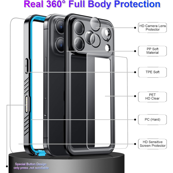 Temdan Apple iPhone 17 Pro Su Geirmez Klf -Blue Clear