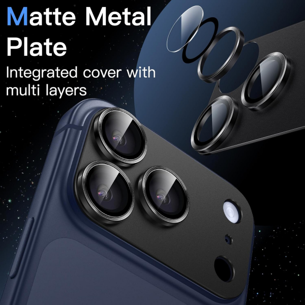JETech Apple iPhone 17 Pro Max Kamera Koruyucu-Black