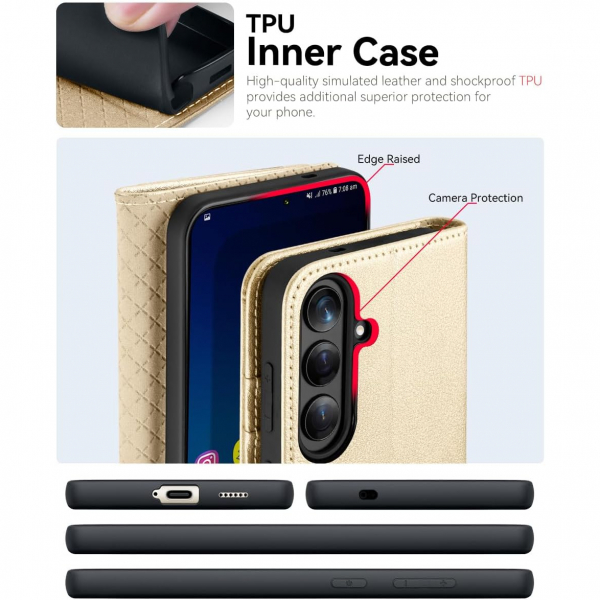 OCASE Samsung Galaxy S25 Plus Deri Czdan Klf-Gold