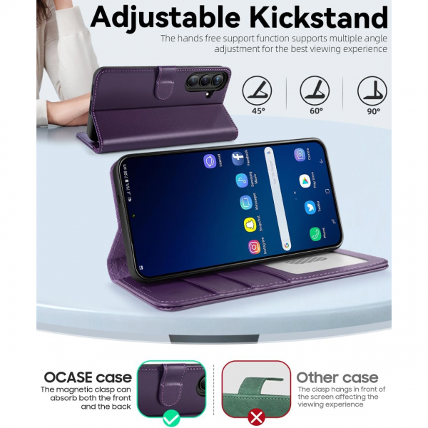 OCASE Samsung Galaxy S25 Plus Deri Czdan Klf-Dark Purple