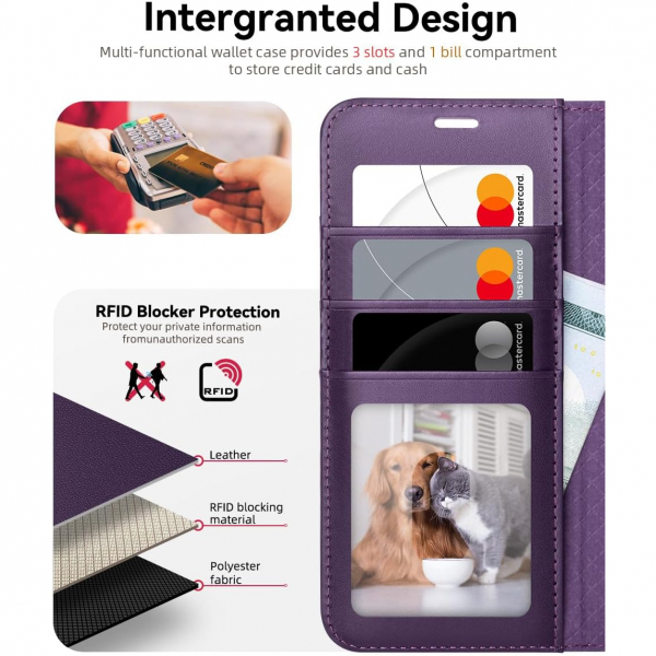 OCASE Samsung Galaxy S25 Plus Deri Czdan Klf-Dark Purple