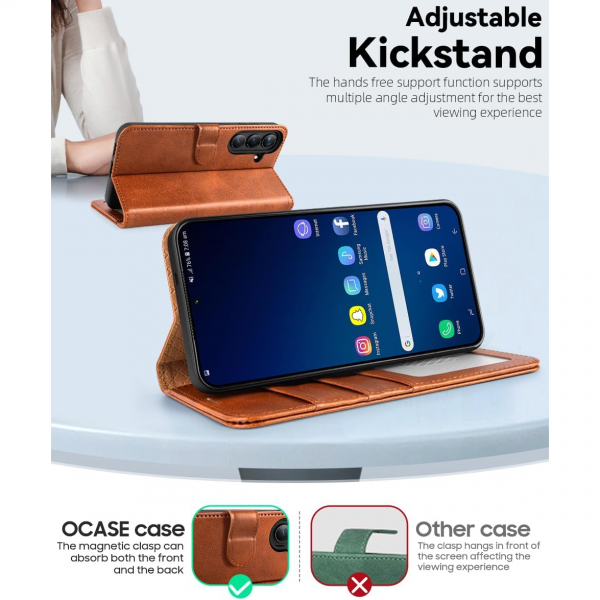 OCASE Samsung Galaxy S25 Plus Deri Czdan Klf-Brown