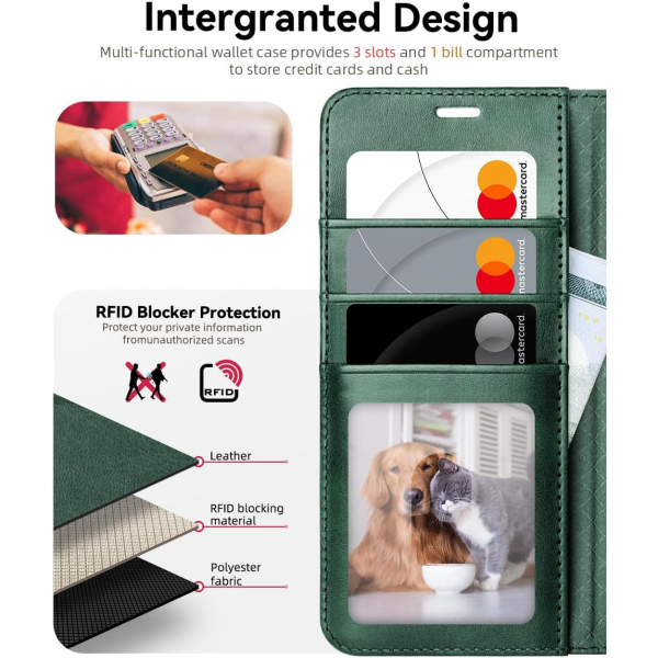 OCASE Samsung Galaxy S25 Plus Deri Czdan Klf-Blackish Green