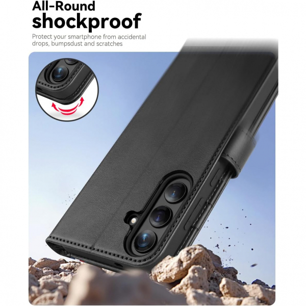 OCASE Samsung Galaxy S25 FE Deri Czdan Klf-Spliced Gray