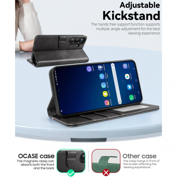 OCASE Samsung Galaxy S25 FE Deri Czdan Klf-Spliced Gray