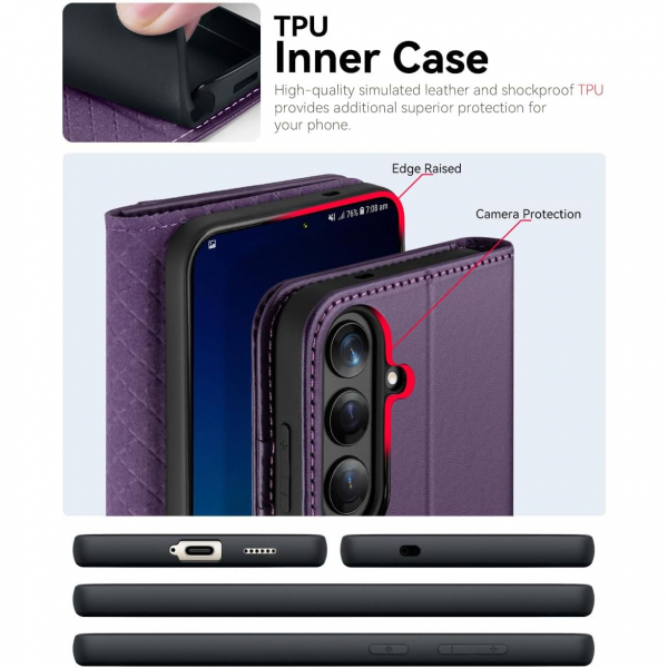 OCASE Samsung Galaxy S25 FE Deri Czdan Klf-Dark Purple