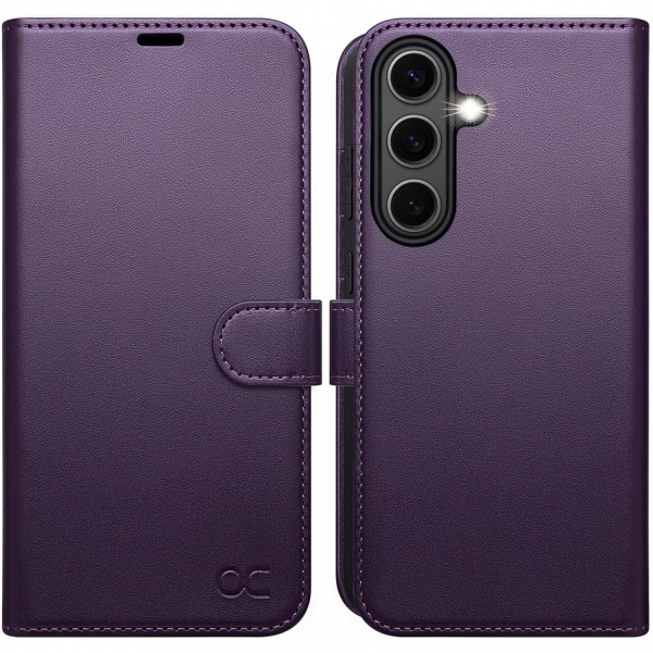 OCASE Samsung Galaxy S25 FE Deri Czdan Klf-Dark Purple