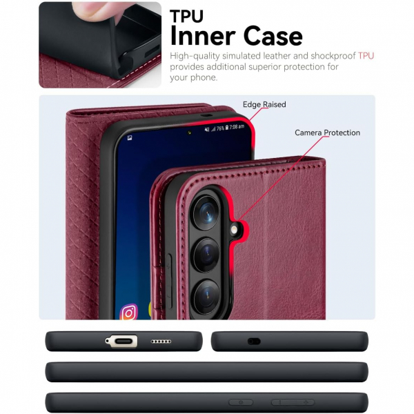 OCASE Samsung Galaxy S25 FE Deri Czdan Klf-Burgundy