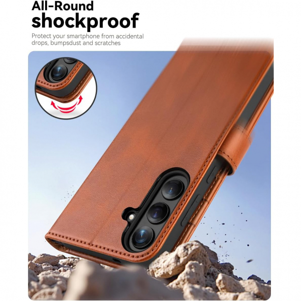 OCASE Samsung Galaxy S25 FE Deri Czdan Klf-Brown