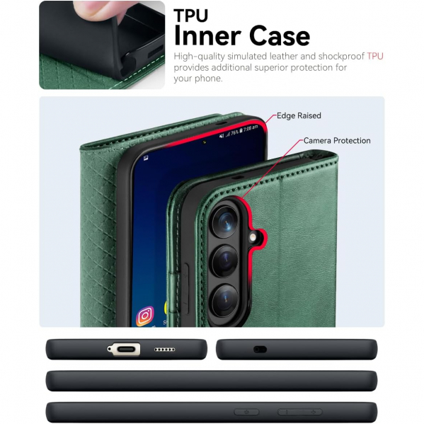 OCASE Samsung Galaxy S25 FE Deri Czdan Klf-Blackish Green