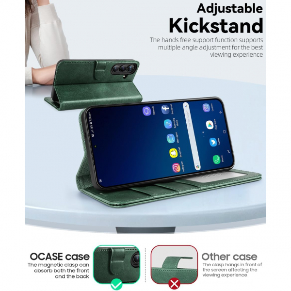 OCASE Samsung Galaxy S25 FE Deri Czdan Klf-Blackish Green
