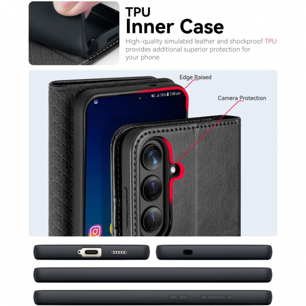 OCASE Samsung Galaxy S25 FE Deri Czdan Klf-Black