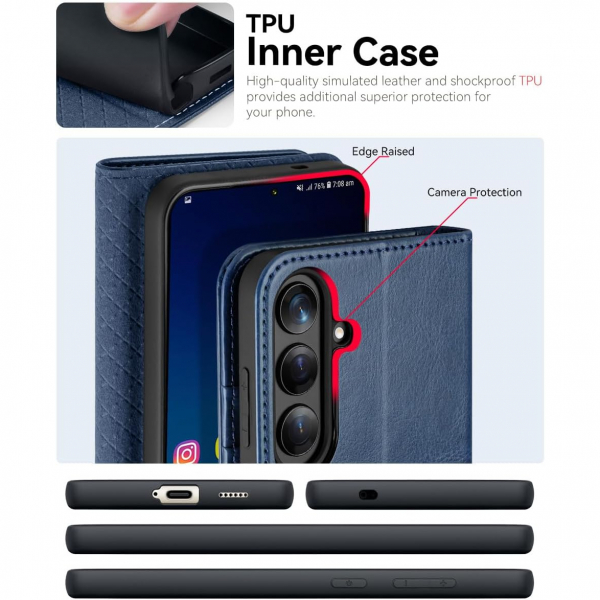 OCASE Samsung Galaxy S25 FE Deri Czdan Klf-Blue